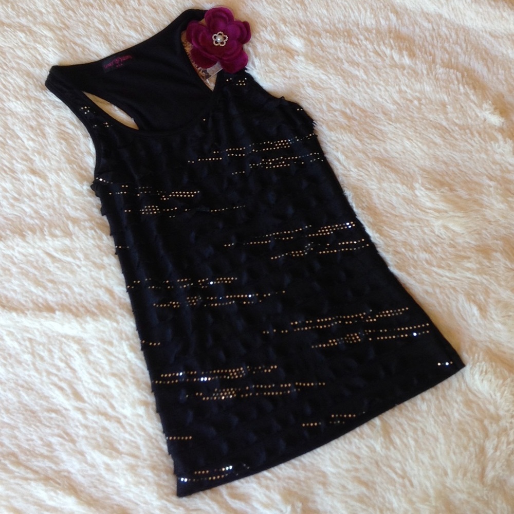 💥Black Silver Ruffle Sparkle Tank S Racerback
